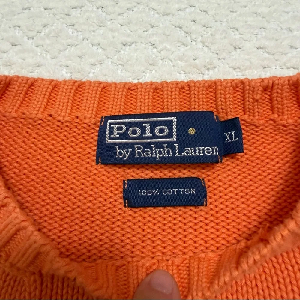 Polo Ralph Lauren Pullover Cotton Orange Sweater Men’s Size XL Vintage - Picture 3 of 5